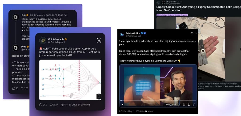 News and social posts describing wallet attacks